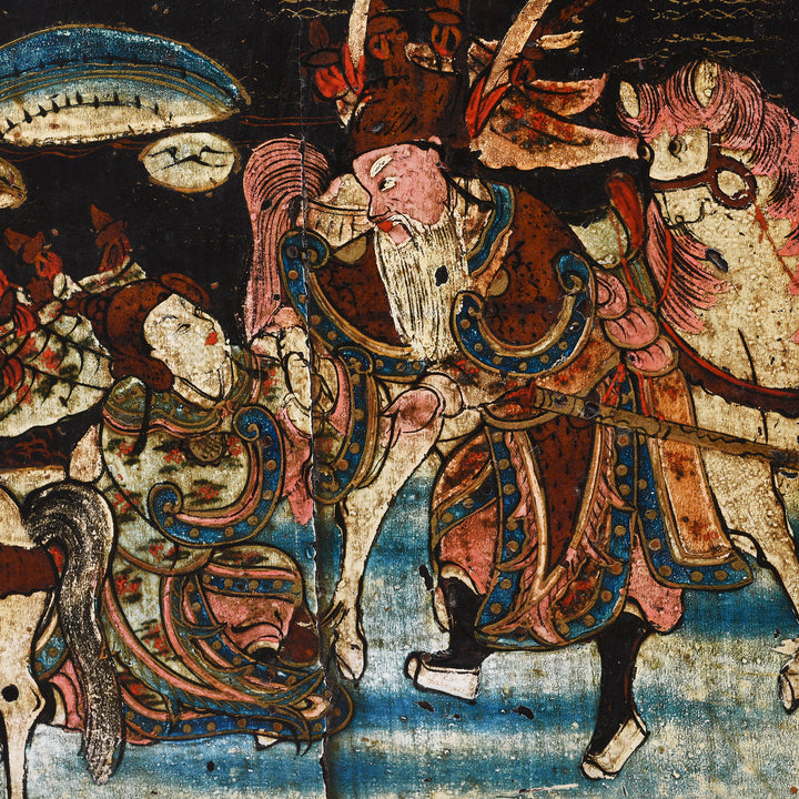 Painting Detail From Black Lacquer Chinese Painted Low Cabinet On Stand From Shanxi - 19thC | Indigo Antiques