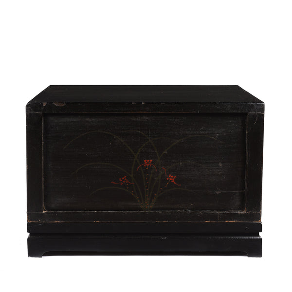 Black Lacquer Painted Low Cabinet On Stand From Shanxi - Early 20thC