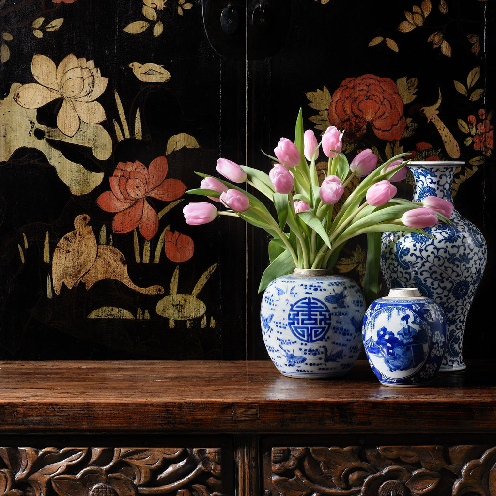 Antique Black Lacquer Wedding Cabinet From Shanxi - 19thC