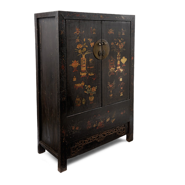 Black Lacquer Wedding Cabinet From Shanxi  -19th Century
