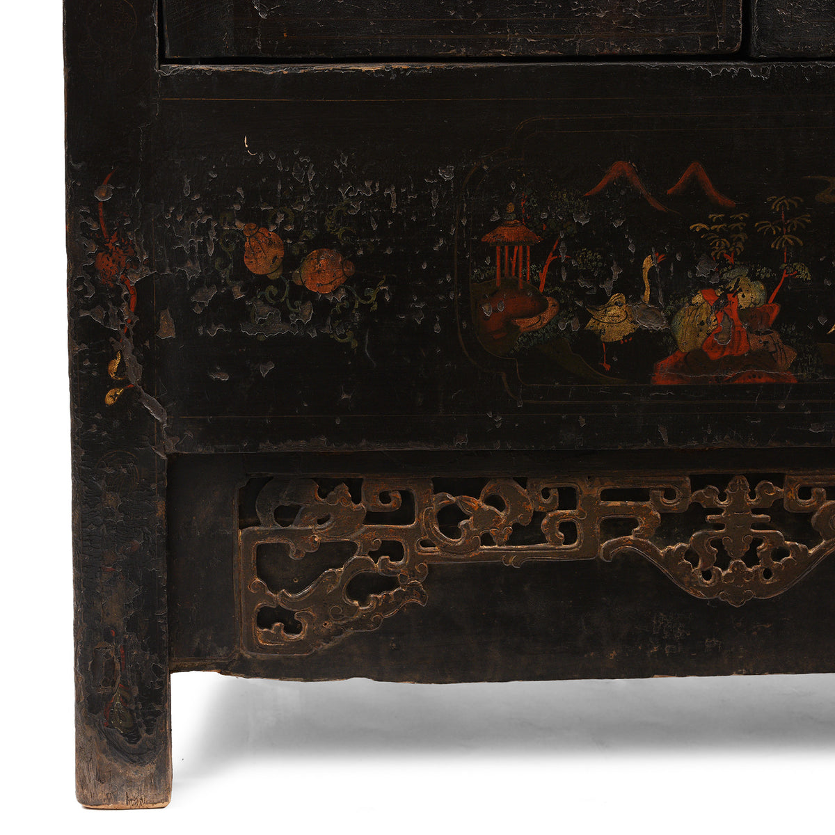 Leg Detail From Antique Chinese Black Lacquer Wedding Cabinet From Shanxi  -19th Century | Indigo Antiques