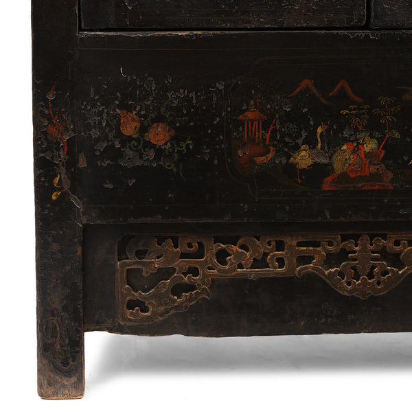 Black Lacquer Wedding Cabinet From Shanxi  -19th Century