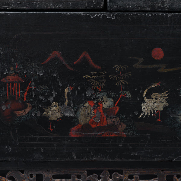 Black Lacquer Wedding Cabinet From Shanxi  -19th Century