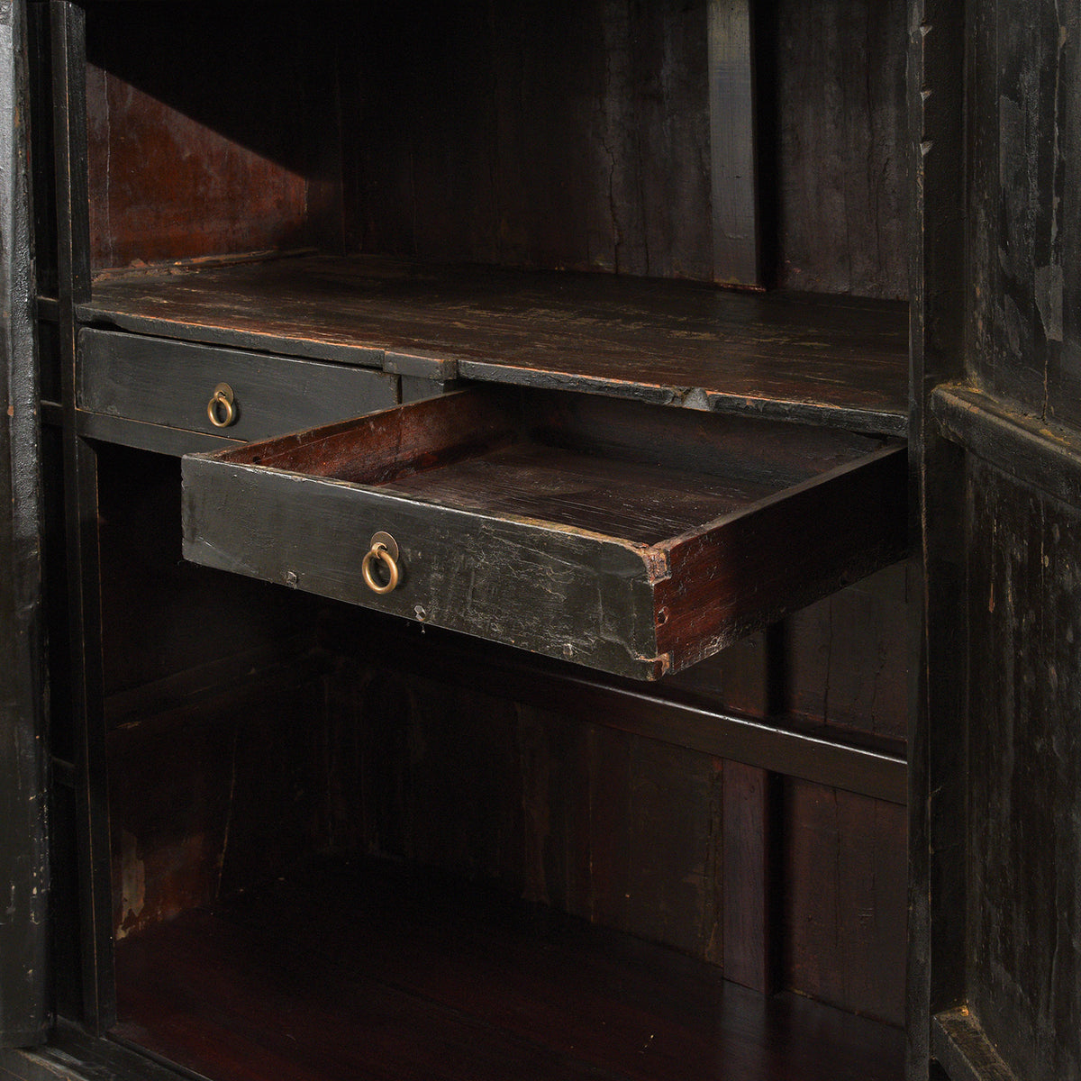 Drawer Detail From Antique Chinese Black Lacquer Wedding Cabinet From Shanxi  -19th Century | Indigo Antiques