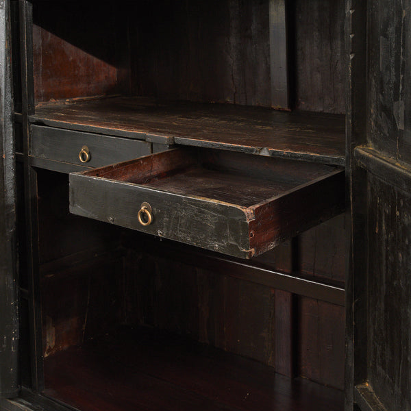 Black Lacquer Wedding Cabinet From Shanxi  -19th Century