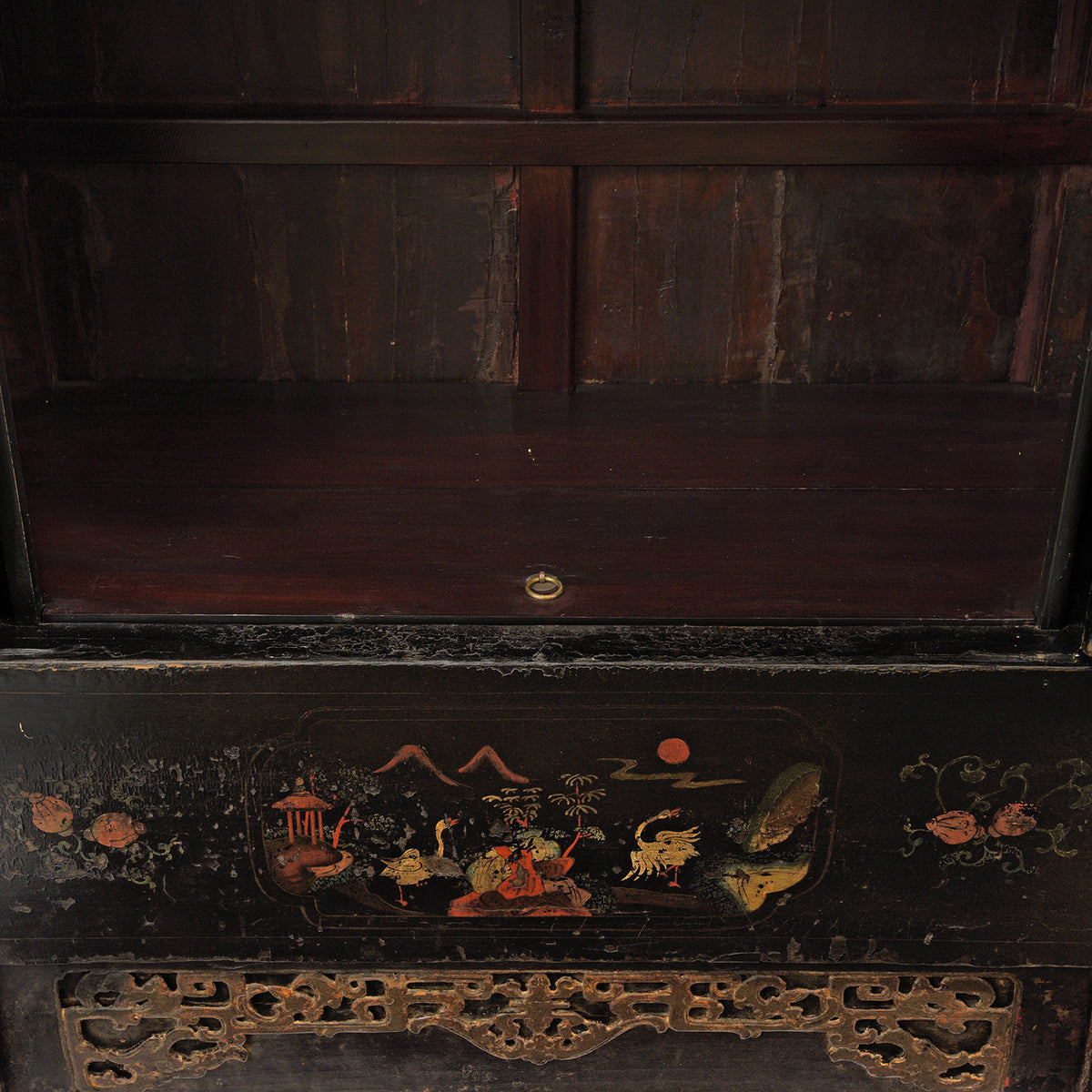 Interior Hatch Detail From Antique Chinese Black Lacquer Wedding Cabinet From Shanxi  -19th Century | Indigo Antiques