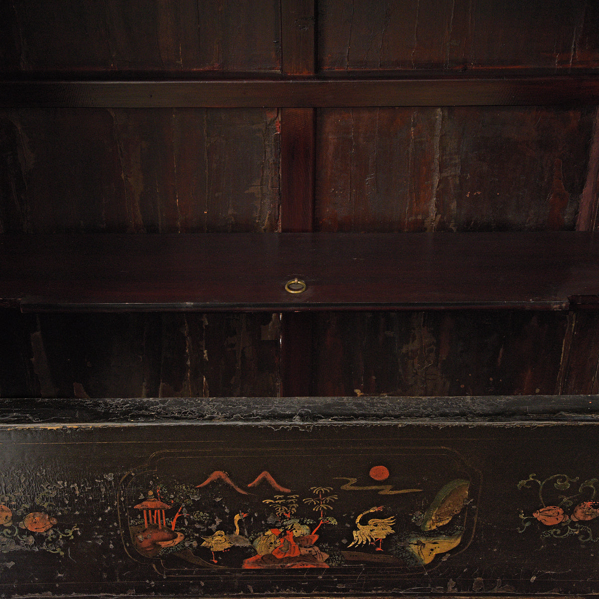 Interior Hatch Detail From Antique Chinese Black Lacquer Wedding Cabinet From Shanxi  -19th Century | Indigo Antiques