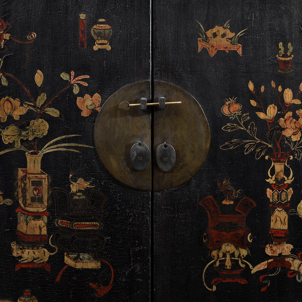 Black Lacquer Wedding Cabinet From Shanxi  -19th Century