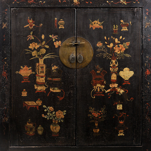 Black Lacquer Wedding Cabinet From Shanxi  -19th Century