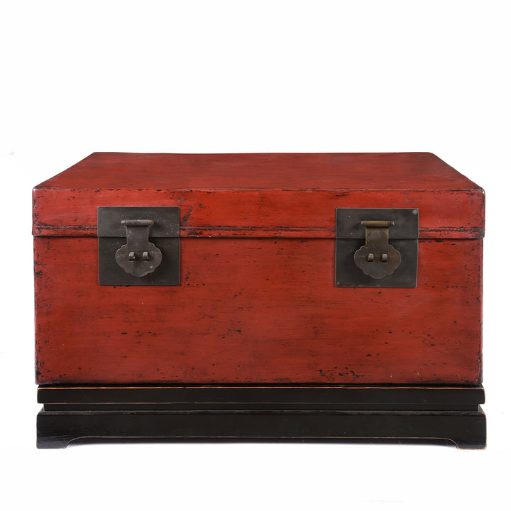 Antique Red Leather Chinese Trunk And Stand From Shanghai - Early 20thC | Indigo Antiques