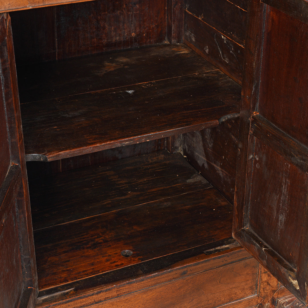 Interior detail on a Antique Chinese Shanxi Walnut (fake huanghuali) Sideboard Altar Cabinet - 18th Century | Indigo Antiques