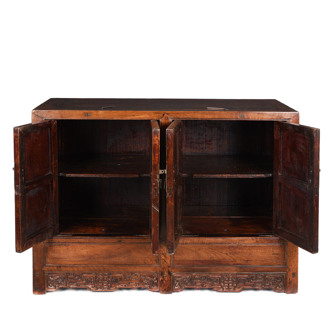Open detail on an Antique Chinese Shanxi Walnut (fake huanghuali) Sideboard Altar Cabinet - 18th Century | Indigo Antiques