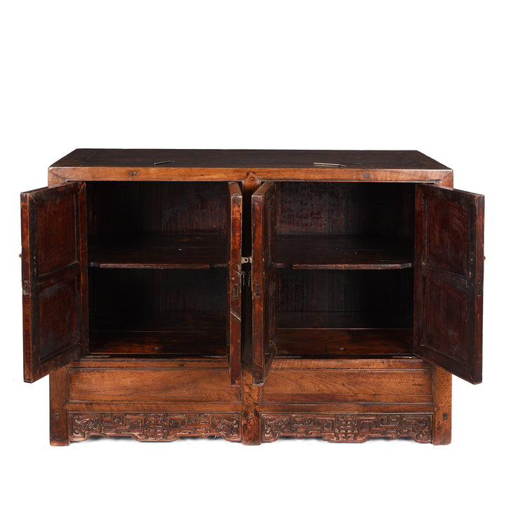 Open detail on an Antique Chinese Shanxi Walnut (fake huanghuali) Sideboard Altar Cabinet - 18th Century | Indigo Antiques
