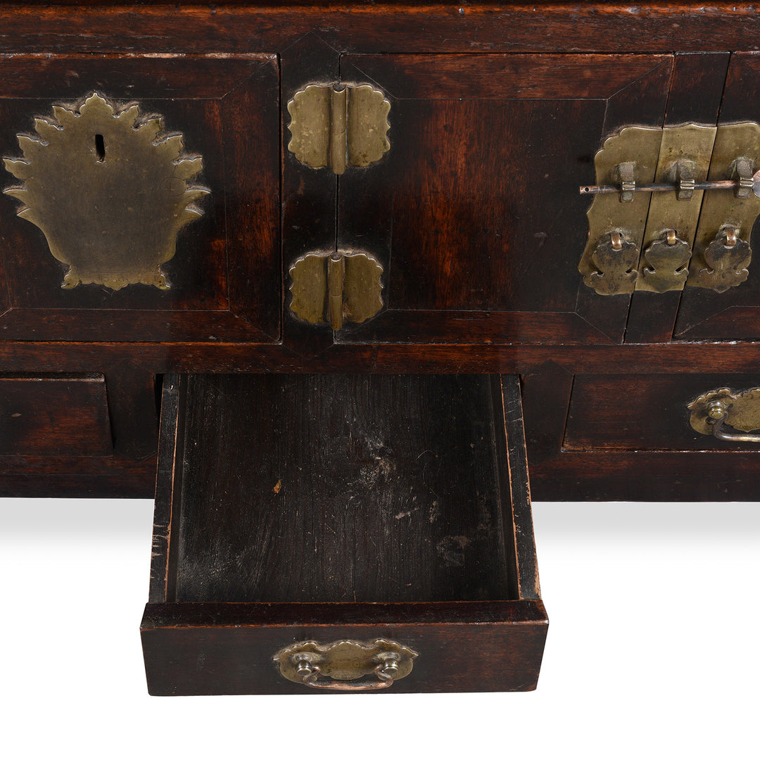 Drawer Detail From Antique Burgundy Lacquer Catalpa Kang Table From Tianjin - 19th Century | Indigo Antiques