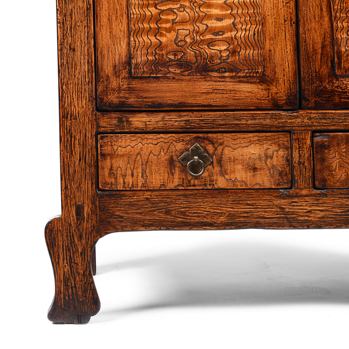 Corner View Of Mulberry Chinese Cabinet From Gansu - 19thC | Indigo Antiques