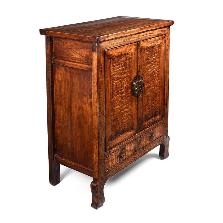 Angled View Of Mulberry Chinese Cabinet From Gansu - 19thC | Indigo Antiques