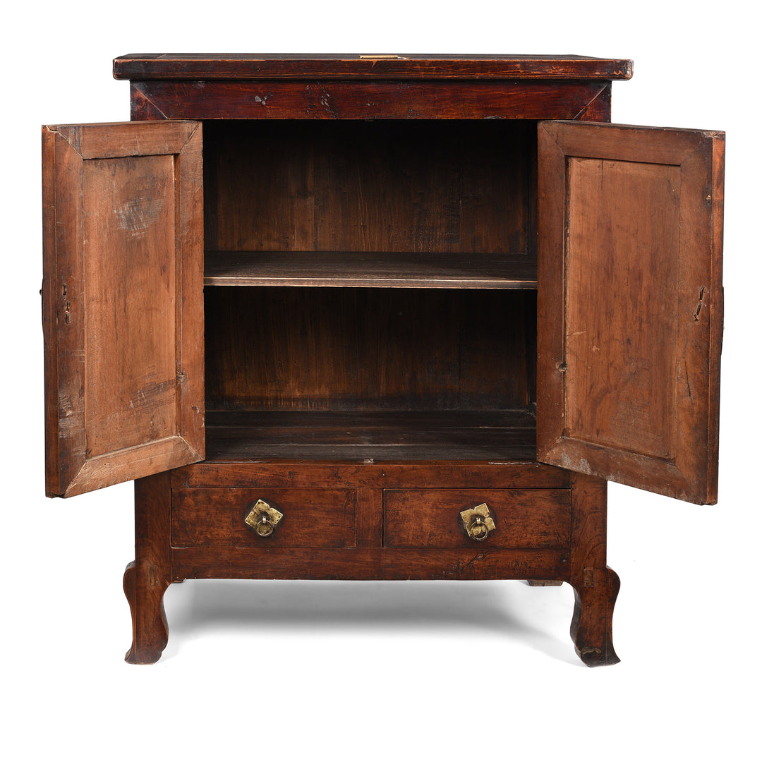 Open Doors View Of Walnut Chinese Cabinet From Gansu - 19thC | Indigo Antiques