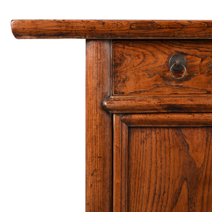 Corner Detail From Antique 2 Drawer Cabinet From Gansu Province - 19thC | Indigo Antiques