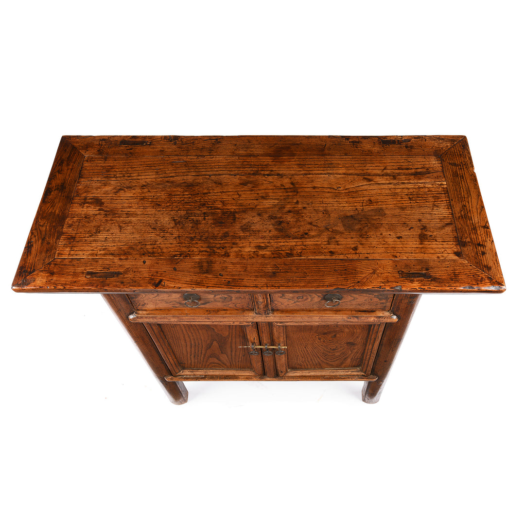 Top Down View Of Antique 2 Drawer Cabinet From Gansu Province - 19thC | Indigo Antiques