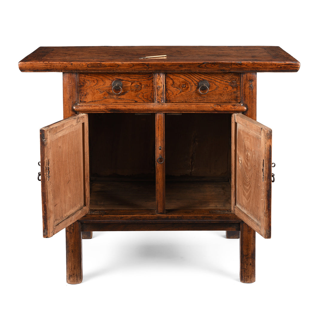 Open Doors View Of Antique 2 Drawer Cabinet From Gansu Province - 19thC | Indigo Antiques