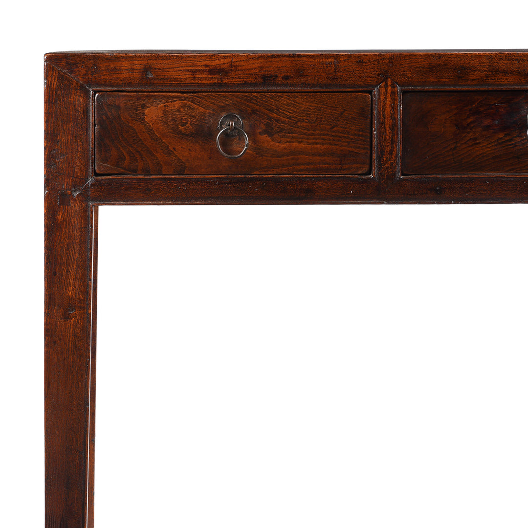 Corner detail From Antique Red Elm 3 Drawer Console Table From Shanxi - 19th Century | Indigo Antiques