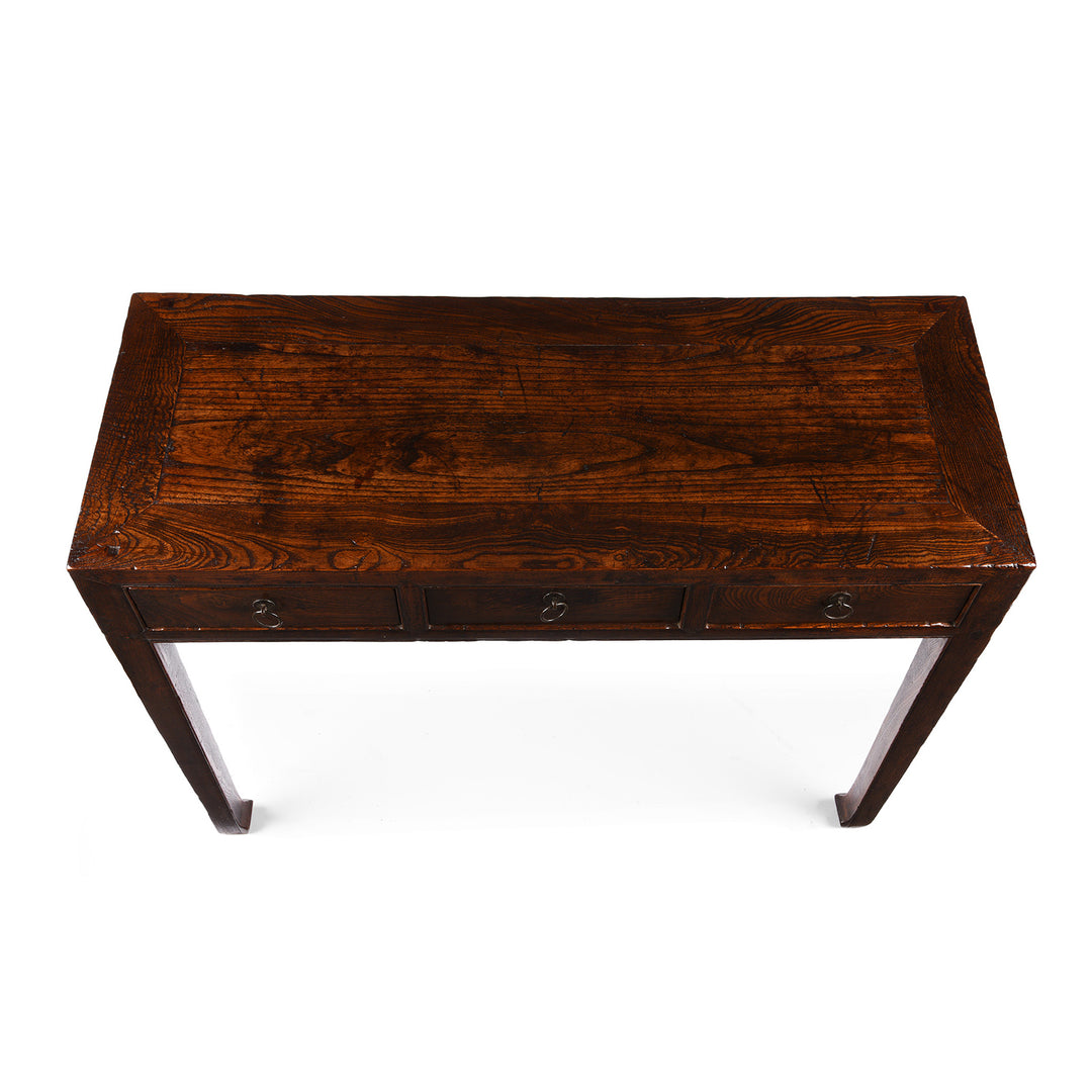 Top Down View Of Antique Red Elm 3 Drawer Console Table From Shanxi - 19th Century | Indigo Antiques