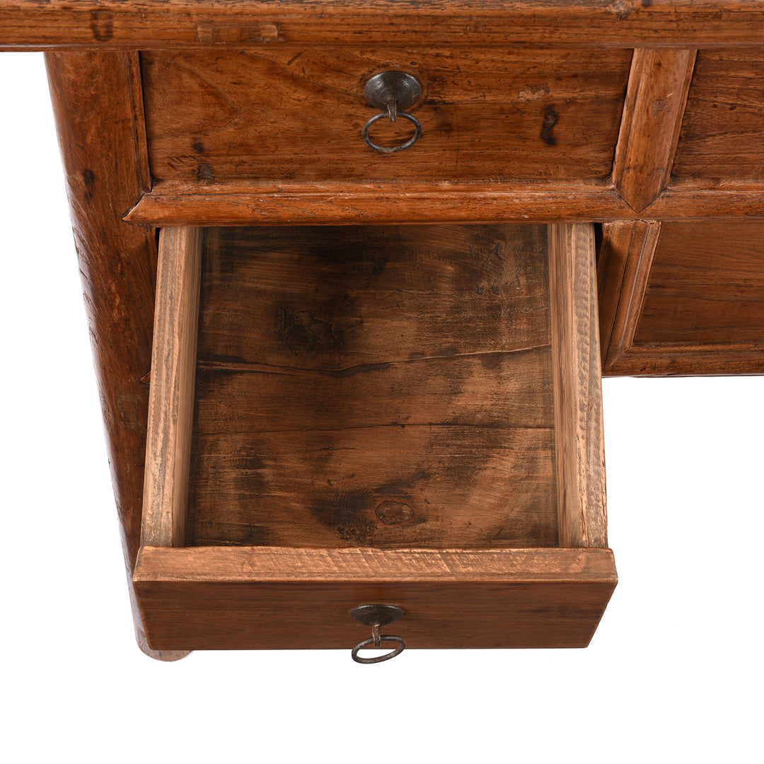 Interior Drawer View Of Antique 4 Drawer Elm Wine Table From Shanxi - 19th Century | Indigo Antiques