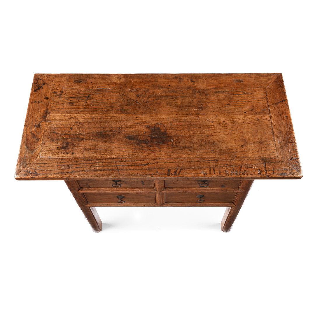 Top DOwn View Of Antique 4 Drawer Elm Wine Table From Shanxi - 19th Century | Indigo Antiques