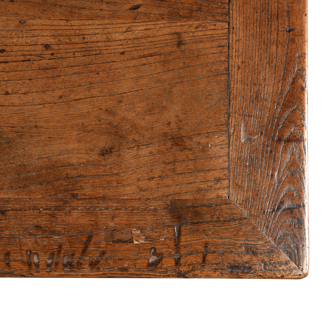 Corner Detail From Antique 4 Drawer Elm Wine Table From Shanxi - 19th Century | Indigo Antiques