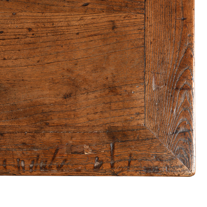 Corner Detail From Antique 4 Drawer Elm Wine Table From Shanxi - 19th Century | Indigo Antiques