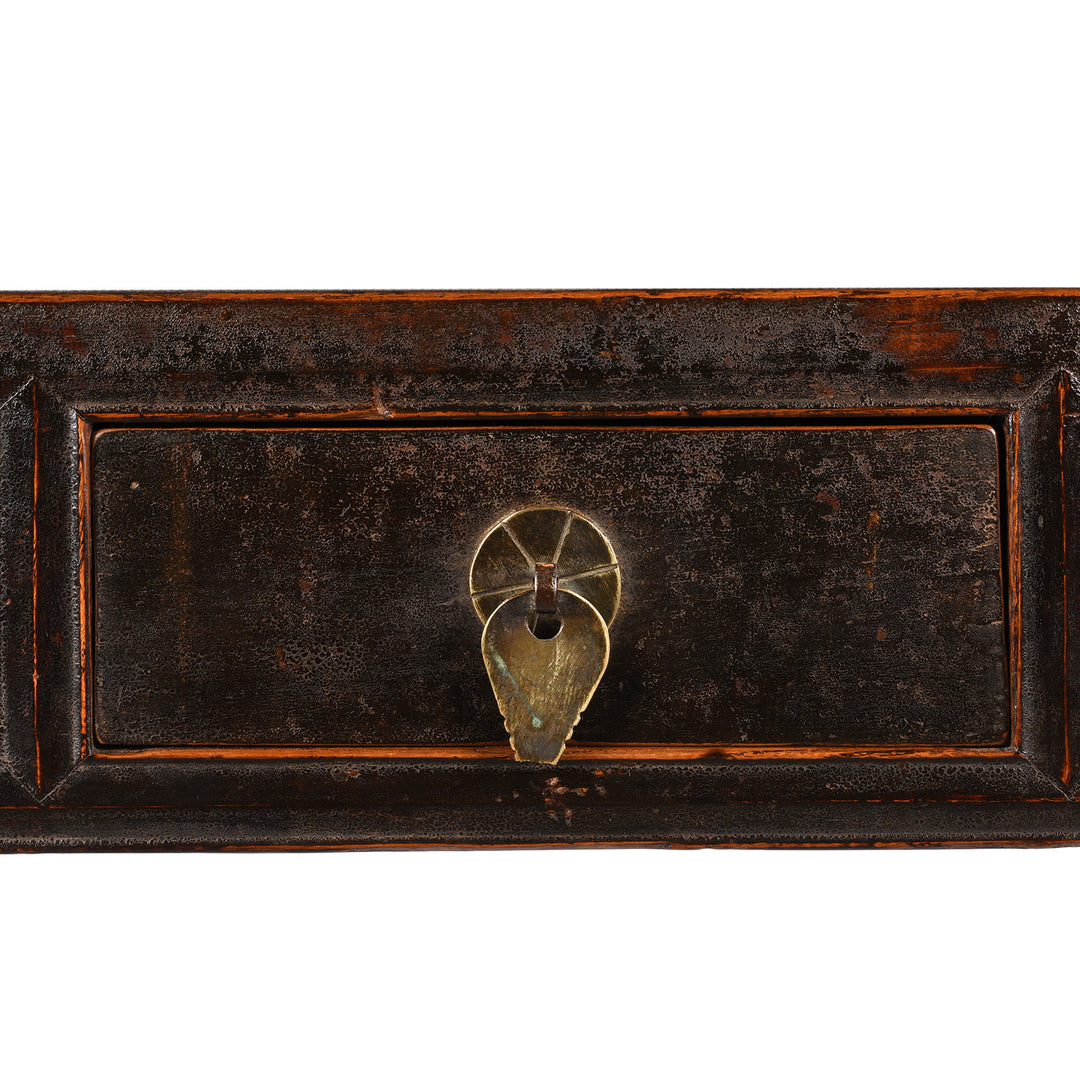 Drawer detail Antique Chinese Black Lacquer Console Table, Ming Style - Late 19thC | Indigo Antiques
