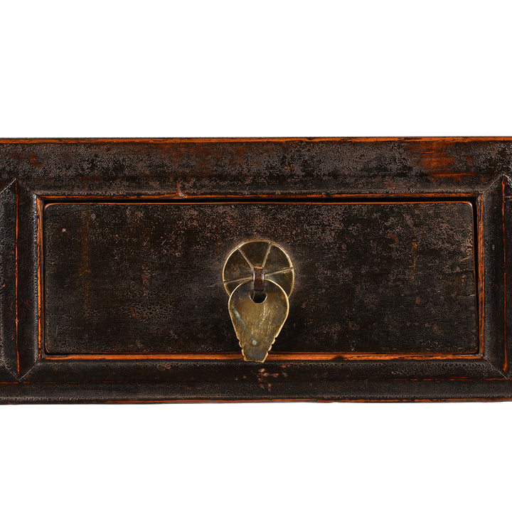 Drawer detail Antique Chinese Black Lacquer Console Table, Ming Style - Late 19thC | Indigo Antiques
