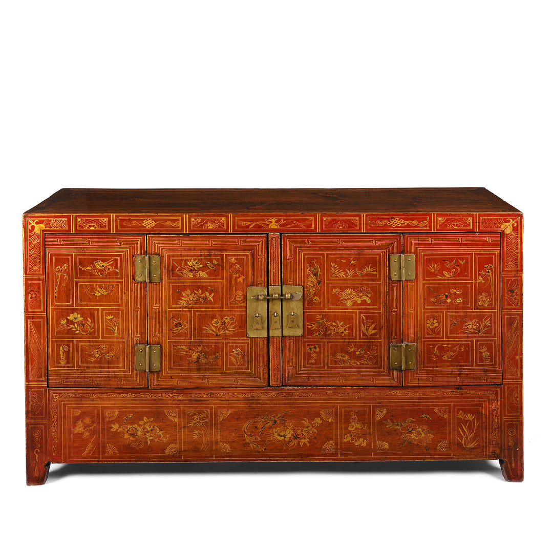 Antique Red Lacquer Chinese Sideboard From Dongbei - Ca 1920 | INDIGO ANTIQUES