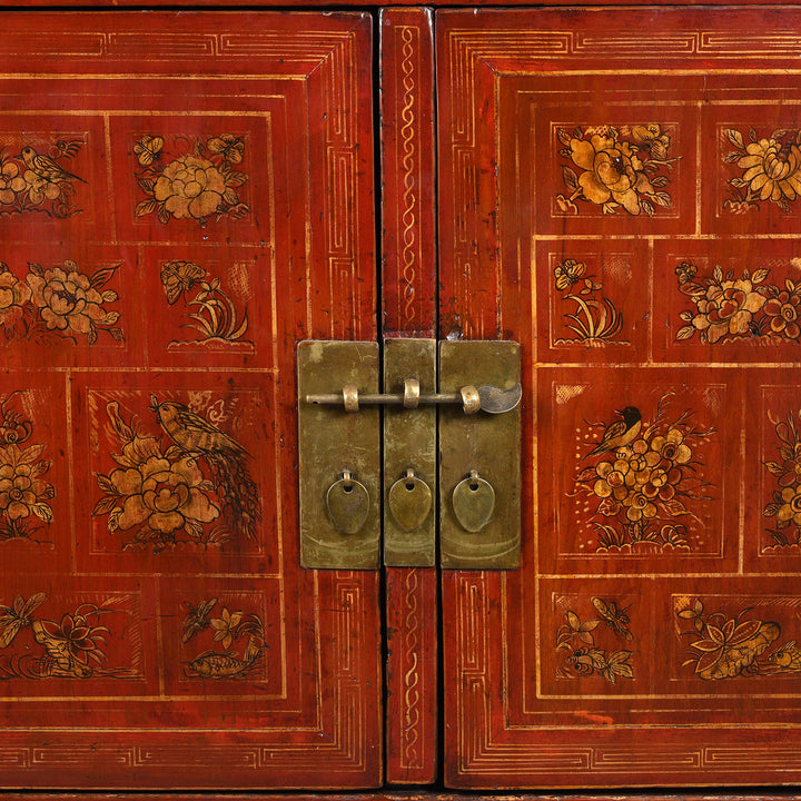 Antique Red Lacquer Chinese Sideboard From Dongbei - Ca 1920 | INDIGO ANTIQUES