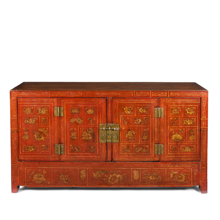 Antique Red Lacquer Chinese Sideboard From Dongbei - Ca 1920 | INDIGO ANTIQUES