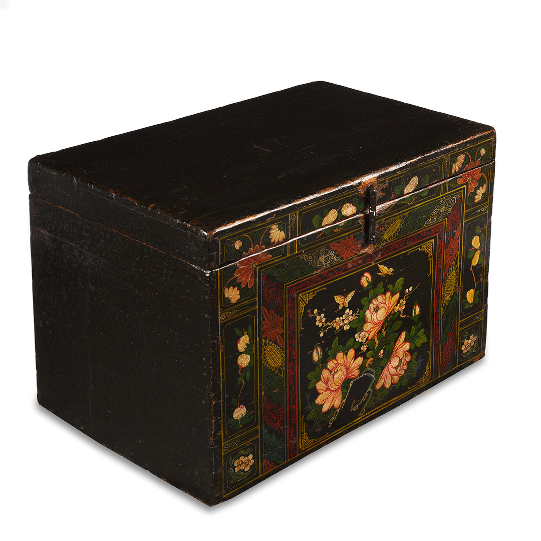 Angled VIew Of Antique Painted Elm Opera Chest From Shanxi - 19th Century | Indigo Antiques