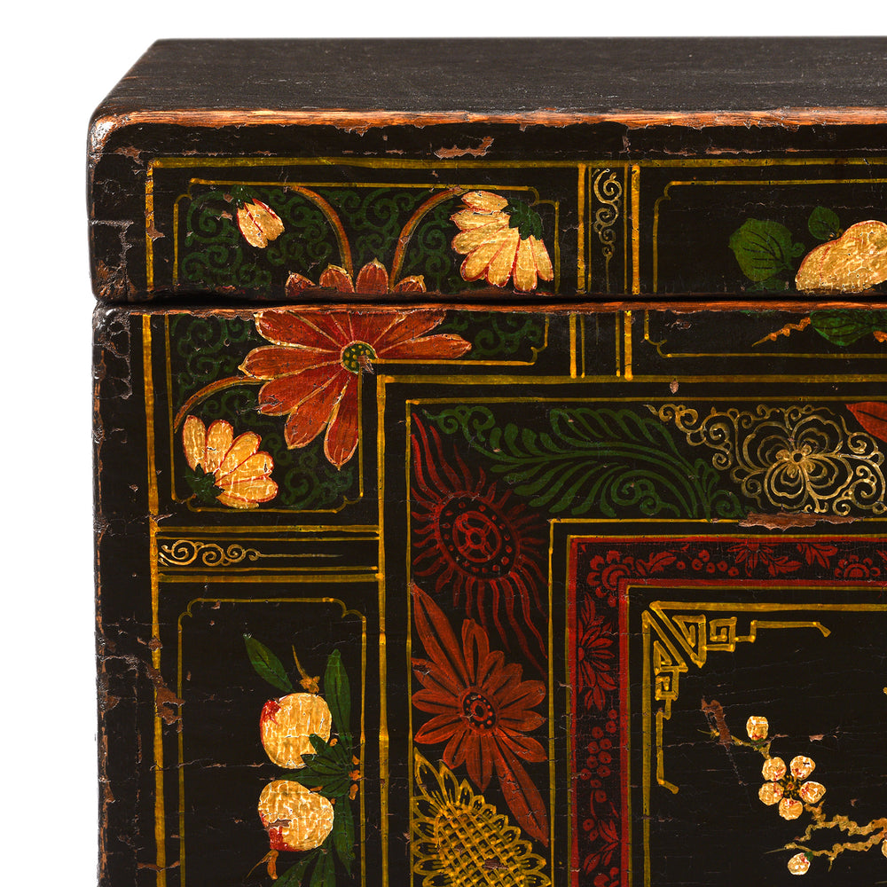 Corner Detail From Antique Painted Elm Opera Chest From Shanxi - 19th Century | Indigo Antiques