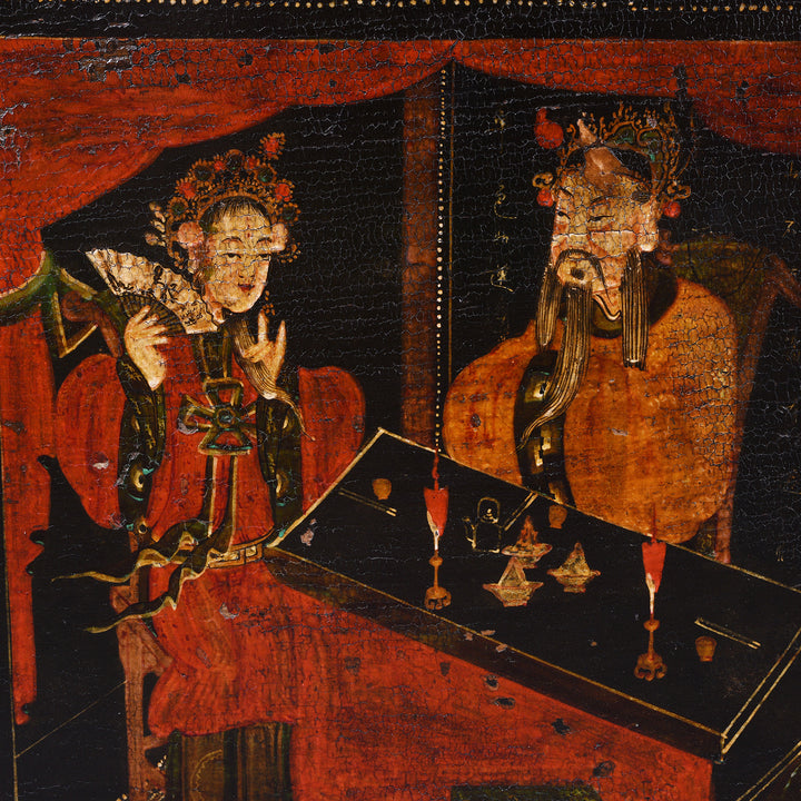Paintwork Detail From Antique Painted Opera Chest From Shanxi - 19th Century | INDIGO ANTIQUES