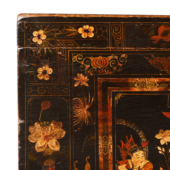 Corner Detail From Antique Painted Opera Chest From Shanxi - 19th Century | INDIGO ANTIQUES