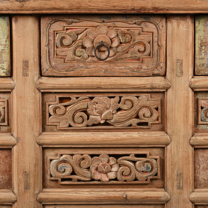 Carving Detail From Antique Carved Elm Coffer Sideboard From Shanxi Province - 19th Century | Indigo Antiques