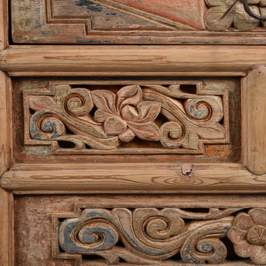 Carving Detail From Antique Carved Elm Coffer Sideboard From Shanxi Province - 19th Century | Indigo Antiques