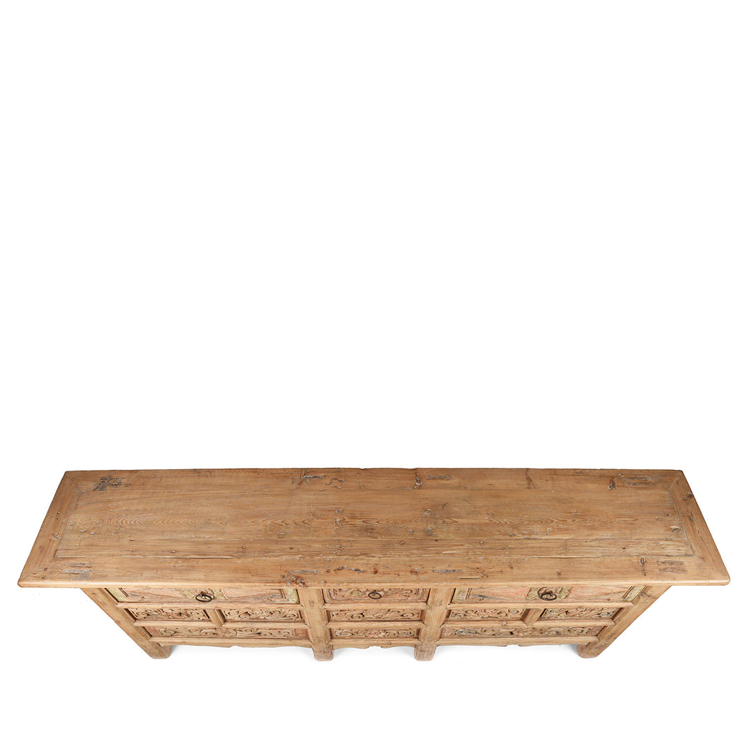 Top Down View Of Antique Carved Elm Coffer Sideboard From Shanxi Province - 19th Century | Indigo Antiques