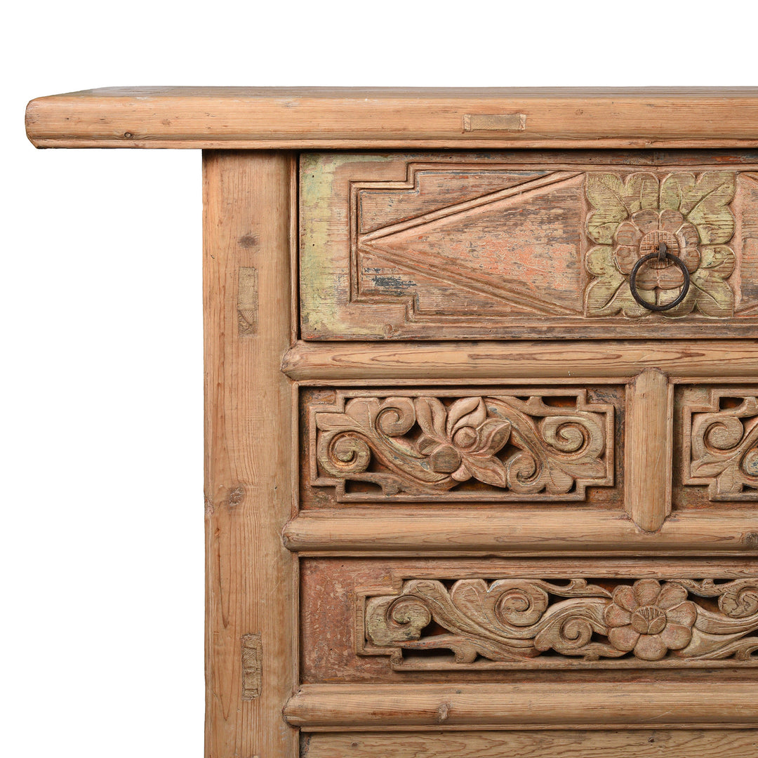 Corner Detail From Antique Carved Elm Coffer Sideboard From Shanxi Province - 19th Century | Indigo Antiques