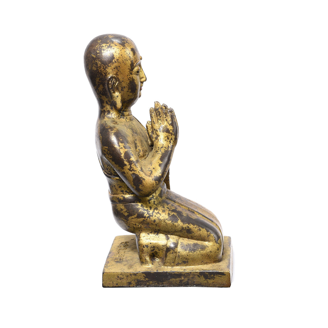 Profile View Of Praying Monk Statue | INDIGO ANTIQUES