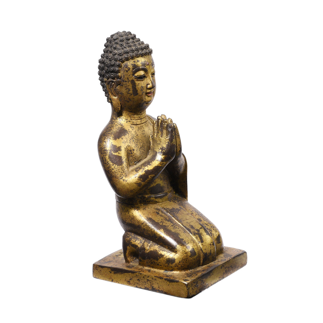 Angled VIew Of Praying Buddha Statue | INDIGO ANTIQUES