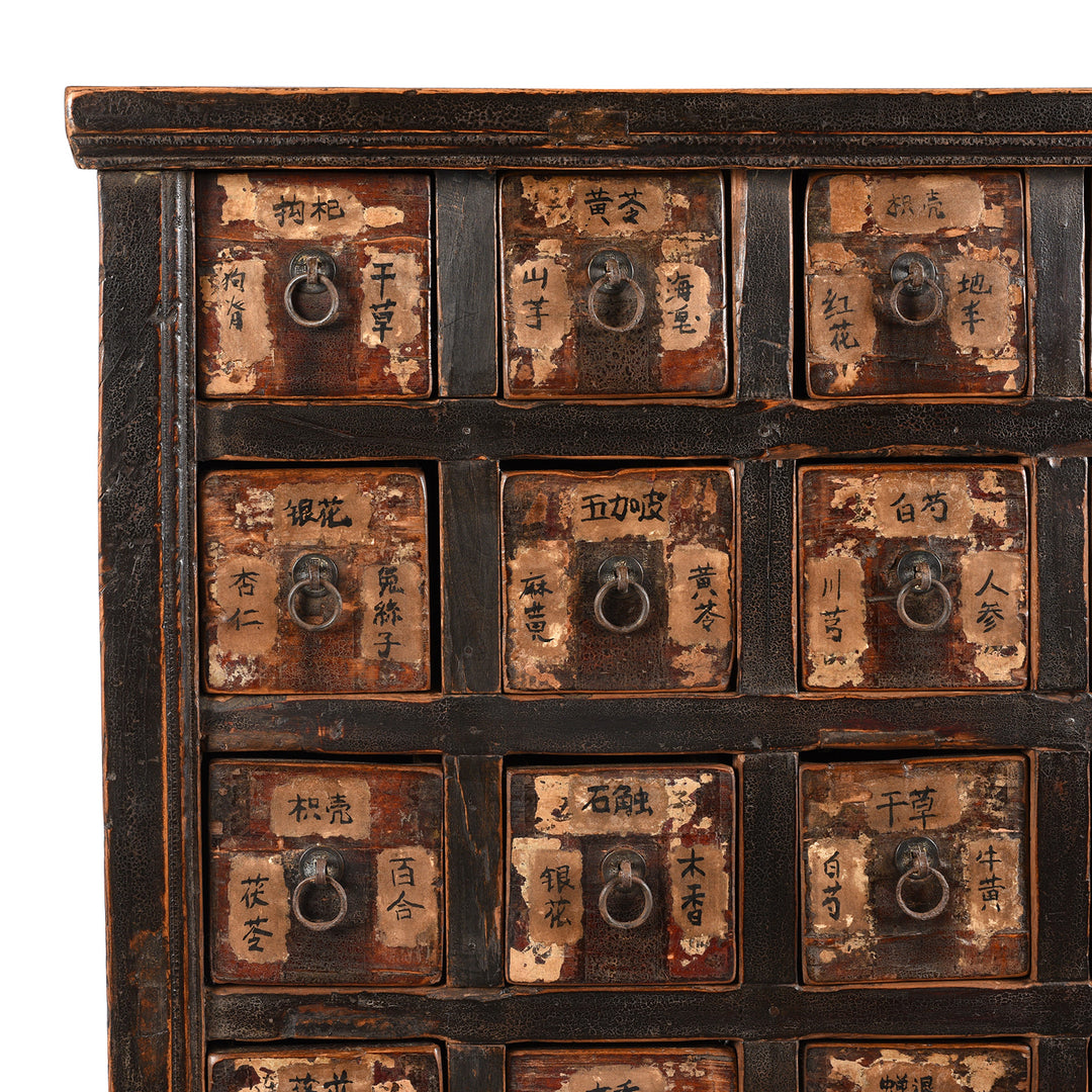 Corner Detail From Antique Painted Apothecary Chest From Shanxi Province - 19th Century | Indigo Antiques
