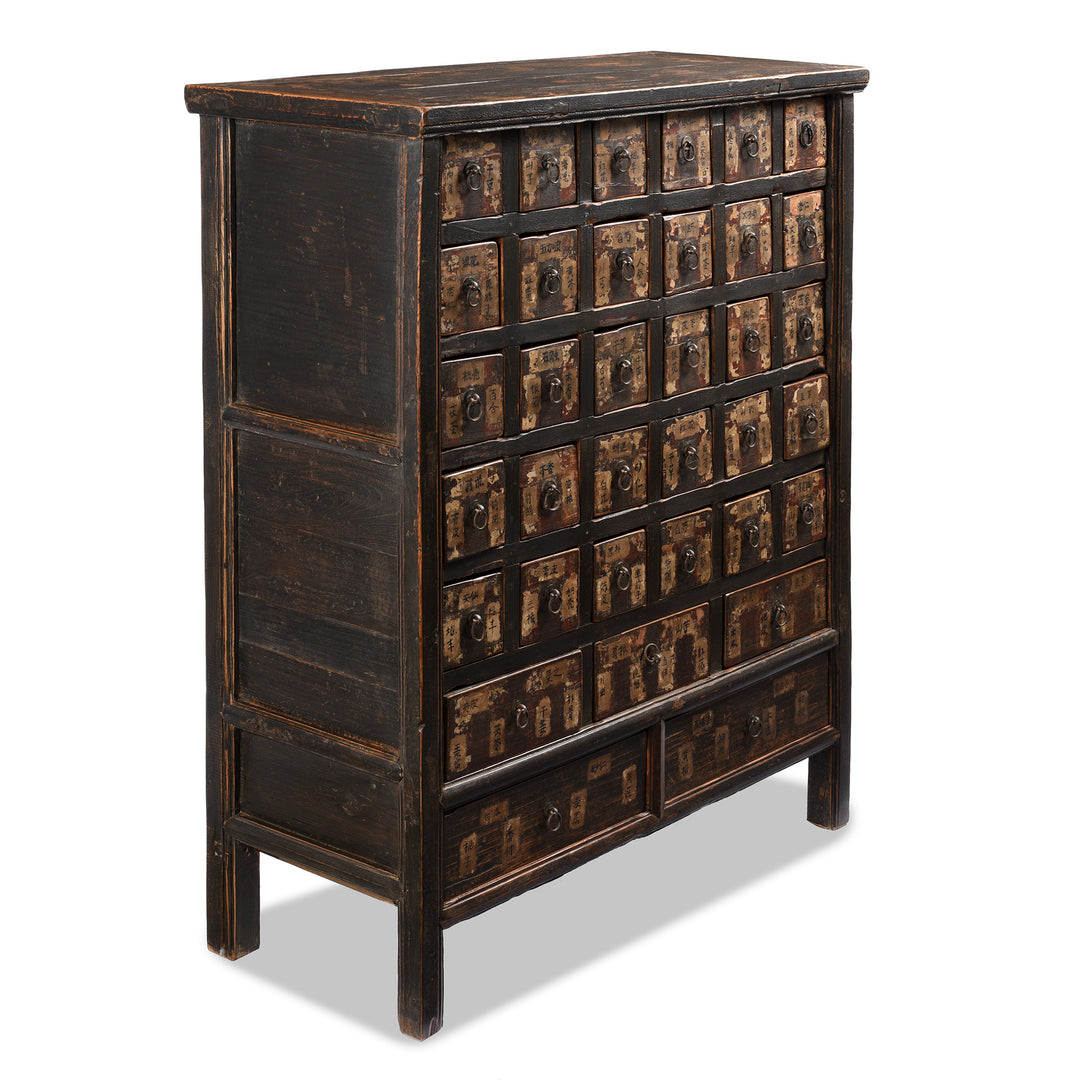 Angled View Of Antique Painted Apothecary Chest From Shanxi Province - 19th Century | Indigo Antiques
