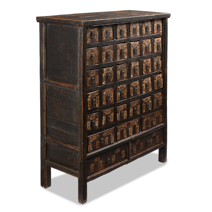 Angled View Of Antique Painted Apothecary Chest From Shanxi Province - 19th Century | Indigo Antiques
