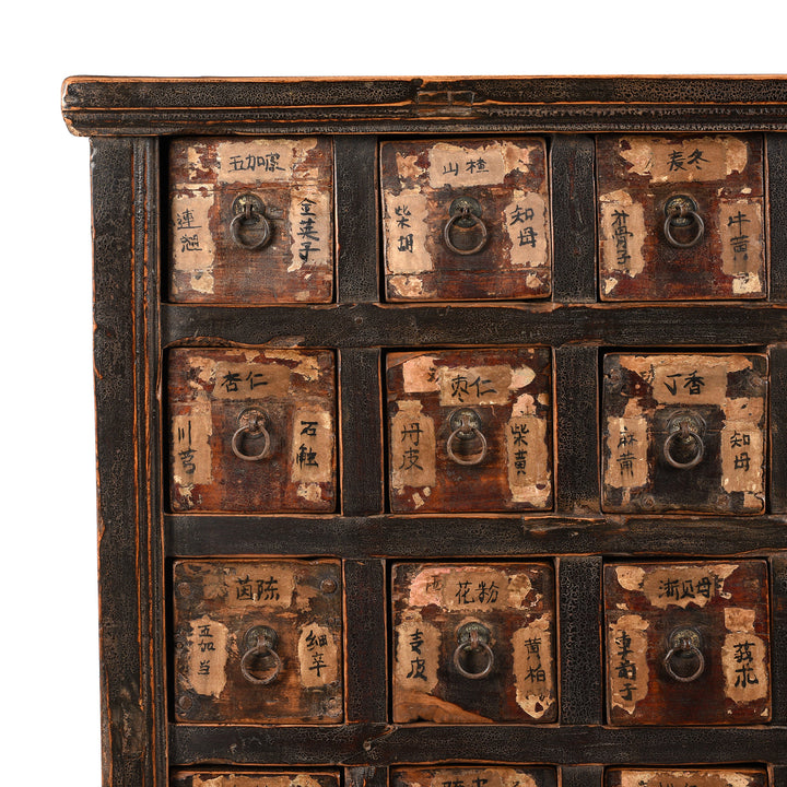 Corner detail of an Antique Chinese Apothecary Chest From Shanxi Province - 19th Century | Indigo Antiques