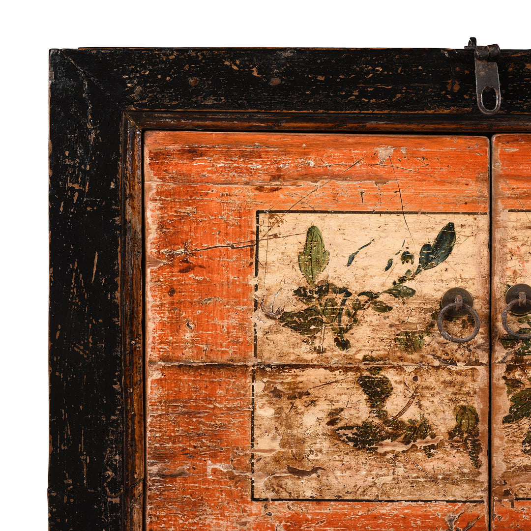 Corner Detail From Antique Painted Mongolian Sideboard Made Elm - Circa 90 Yrs Old | Indigo Antiques